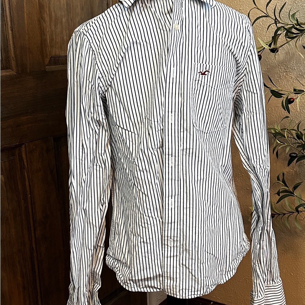 Hollister California Long Sleeve Button Up Dress Shirt, Vtg Blue White Stripe XL